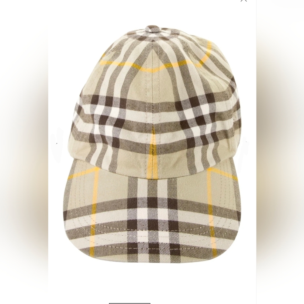 Burberry Beige Plaid Cotton Baseball Cap with Yellow Accent - Picture 2 of 2